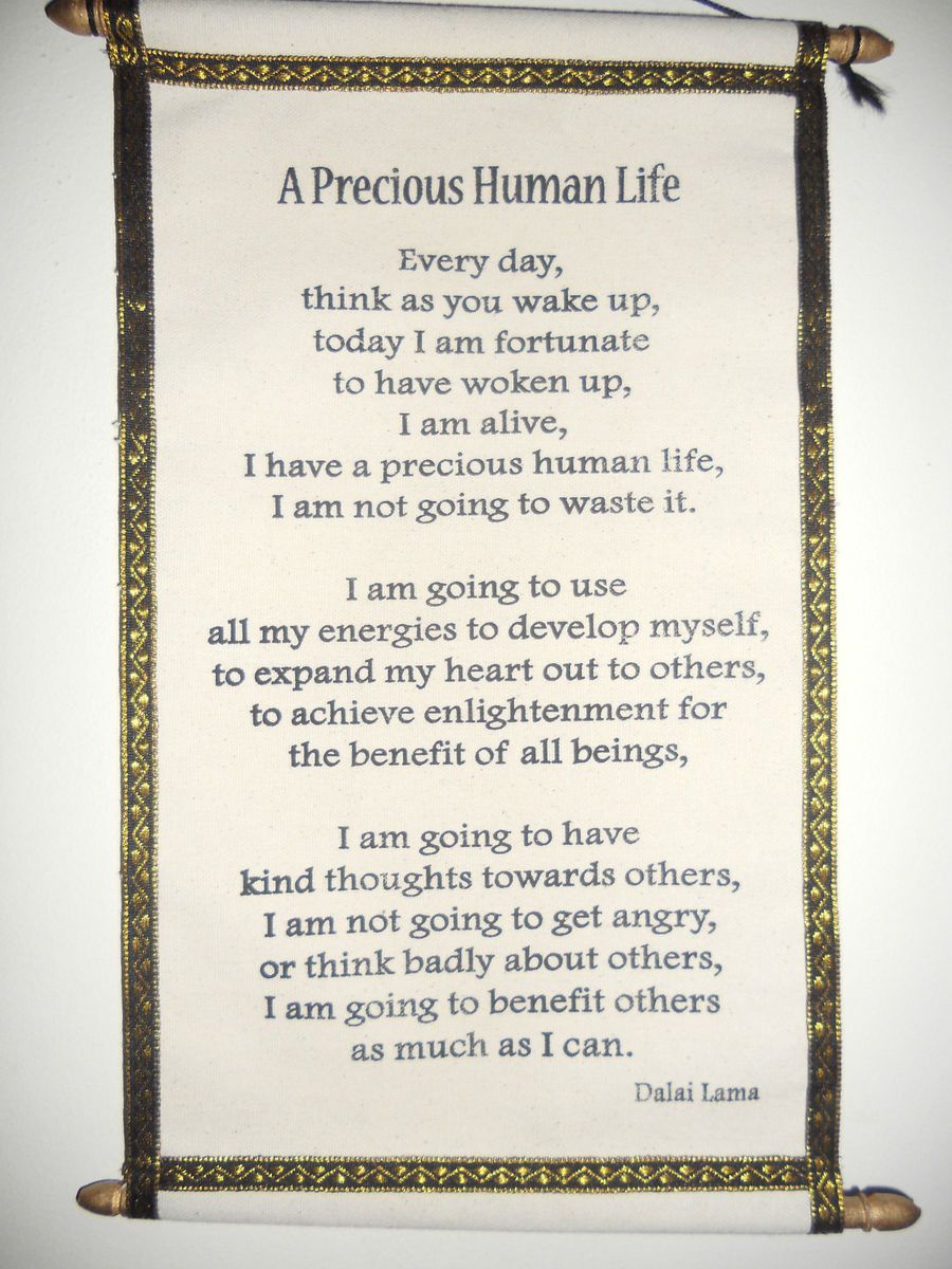 Dalai Lama Quote  Precious Human LifeWall Hanging Cloth