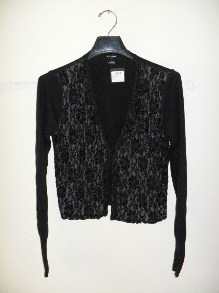 NEW Women Club Monaco Seed Beads Daniella Chandail Black Noir Cardigan