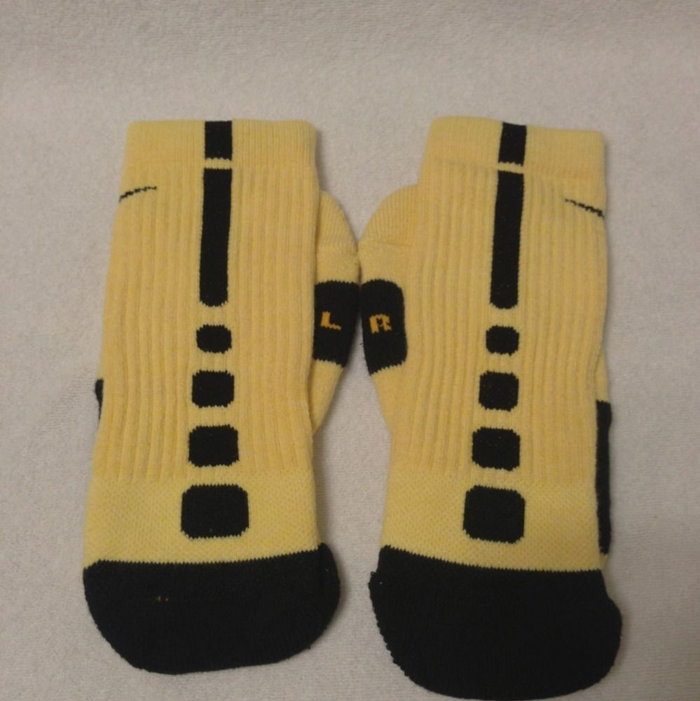 Custom Nike Elite Basketball Socks Yellow wiith Black Stripes Medium