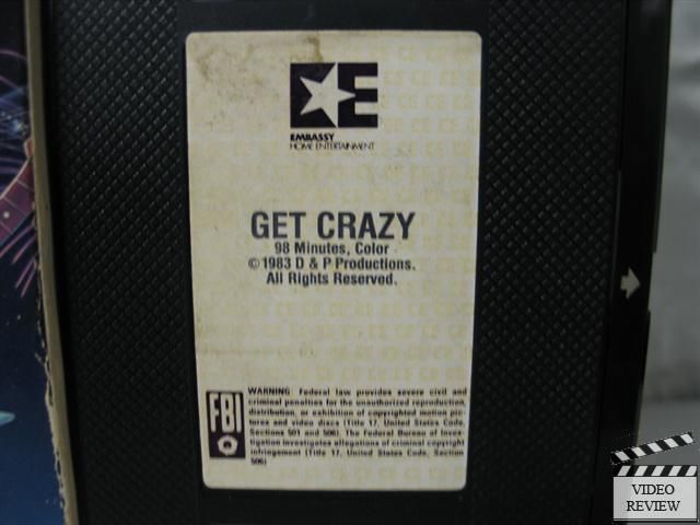 Get Crazy VHS Malcolm McDowell Daniel Stern