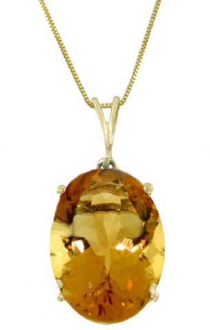 14k Gold Natural Citrine Oval Cut Gemstone Solitaire Pendant 18 Chain