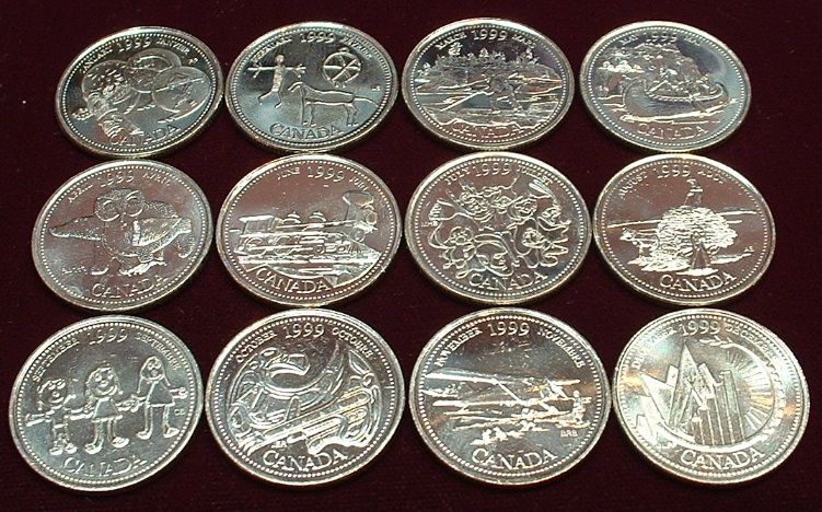 details a complete set of the 1999 millenium quarters from mint rolls