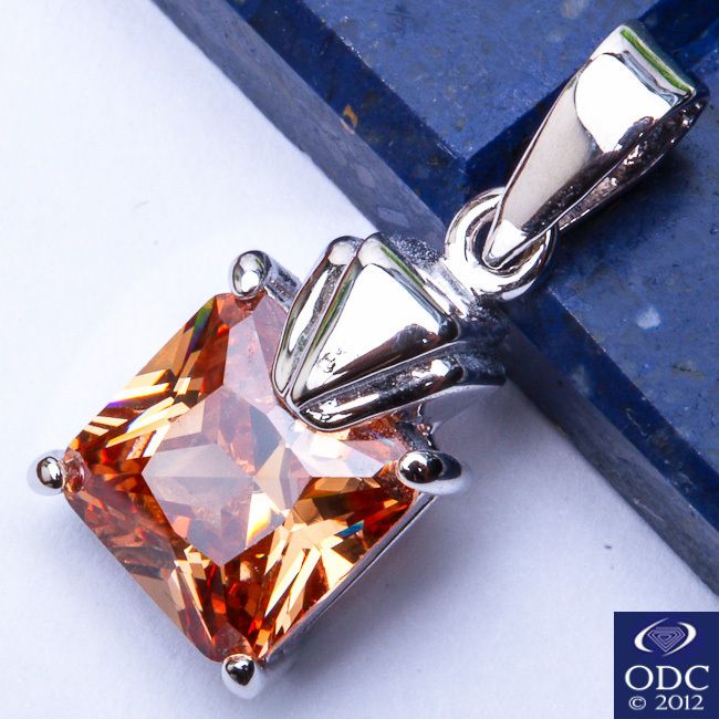 Princess Cut Citrine Canary .925 Sterling Silver Pendant .75