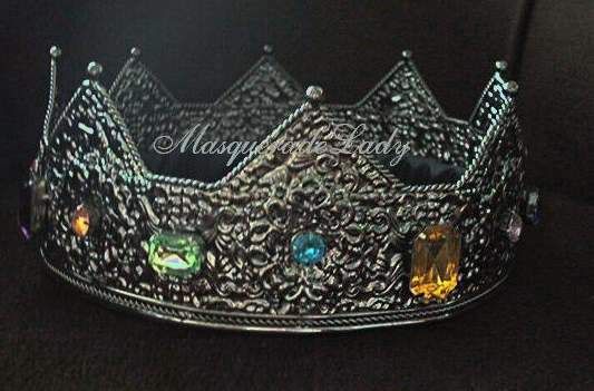 deep silver king queen crown jewel medieval gem metal costume