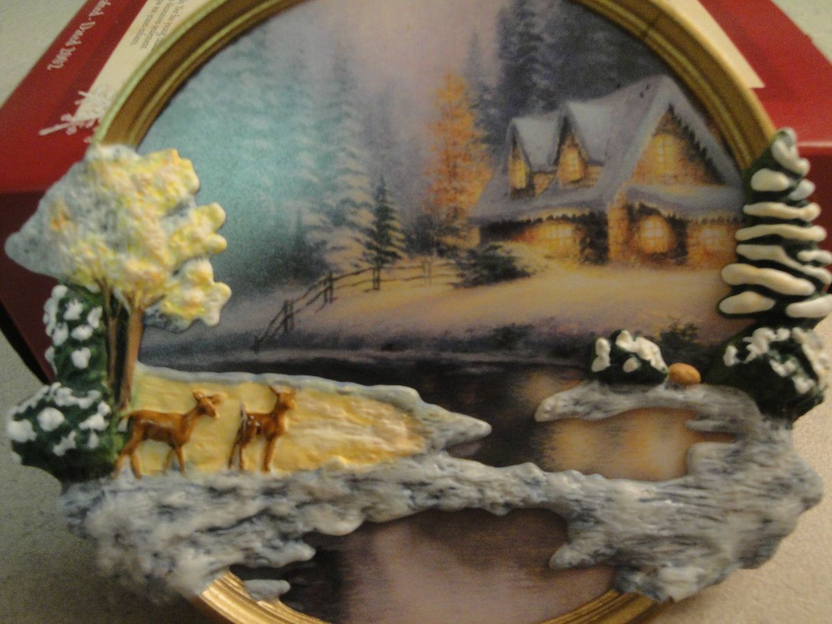 2002 Hallmark Lighted Thomas Kinkade Deer Creek Cottage Ornament