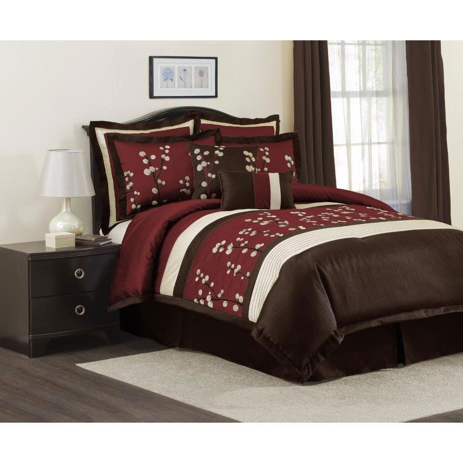 Lush Decor Red Cocoa Flower 8 Piece Comforter Set