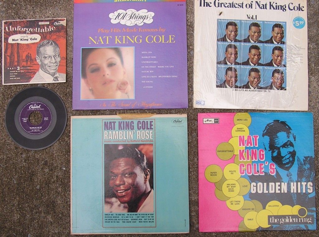 Nat King Cole 6 Piece Collection 3 LPs 45s Ramblin Rose Hits