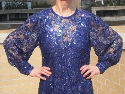 Shiny Beads Sequin Lillie Rubin 20s Flapper Blue Gown S