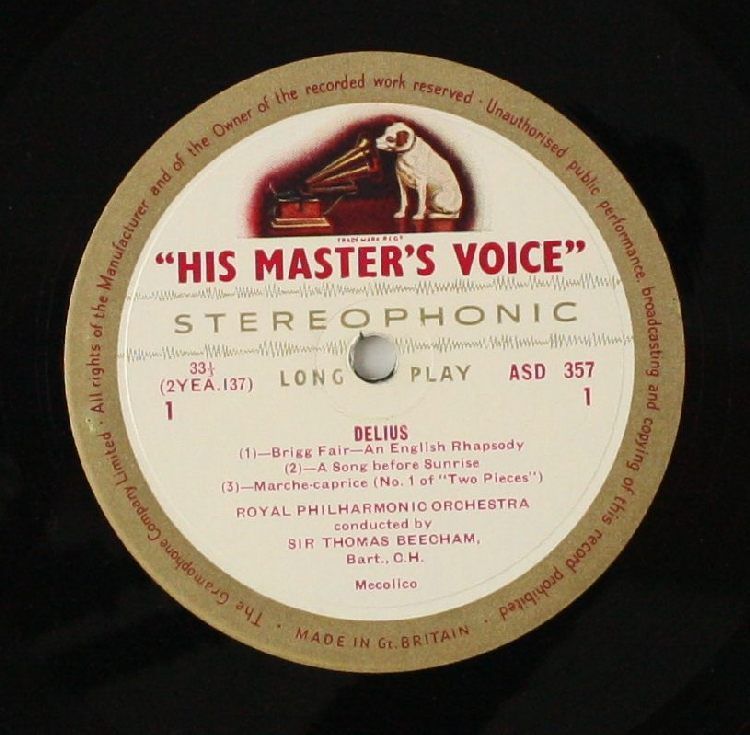 Delius Brigg Fair etc ASD 357 HMV EMI Sir Thomas Beecham w G 1958 EX