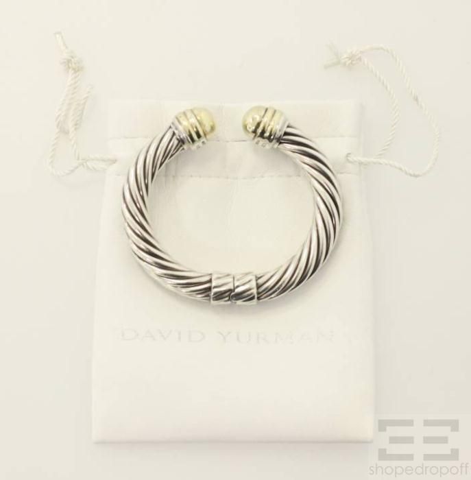 David Yurman Sterling Silver & 14K Yellow Gold Hinged Cable Bracelet