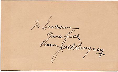 JACK DEMPSEY SIGNED 3X5 BOXING HOF HEAVYWEIGHT CHAMPION JSA & PSA