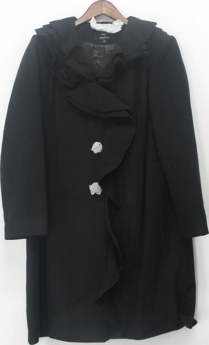 Dennis Basso Sz M Button Front Ruffle Collar Coat Jacket W/ Rosette