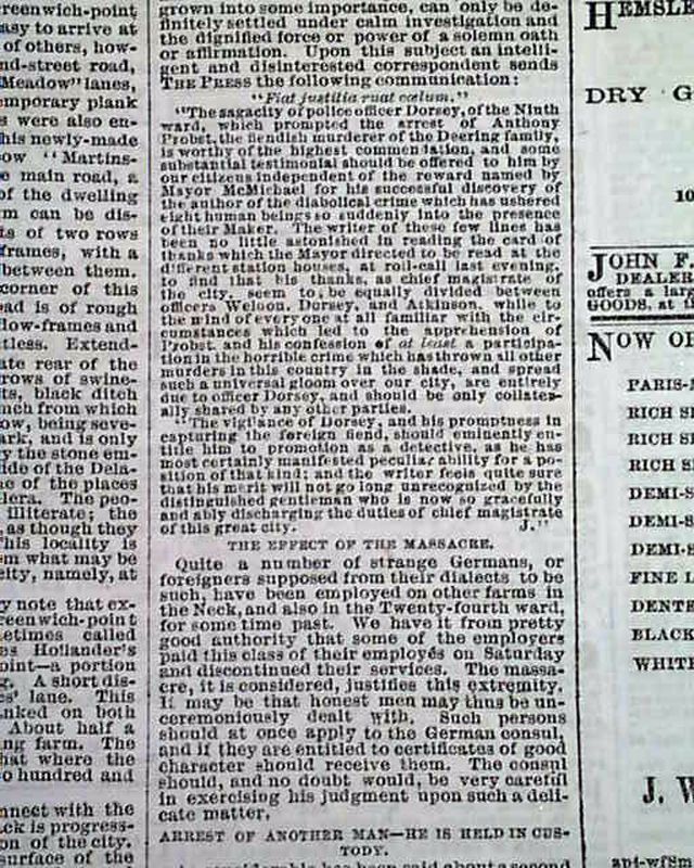 Dearing Family Murders Anton Probst Old 1866 Newspaper