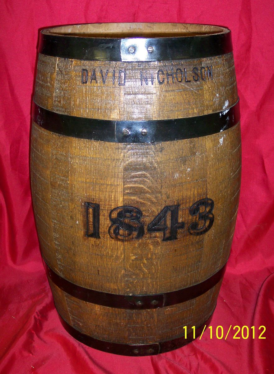 1843 DAVID NICHOLSON OAK WOODEN BOURBON WHISKEY BARREL WHISKEY