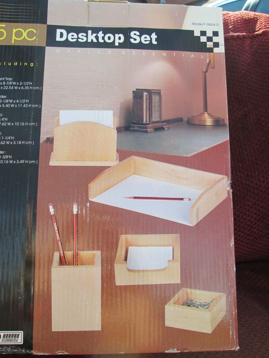 PC Solid Wood Desktop Accessories Set New in Box