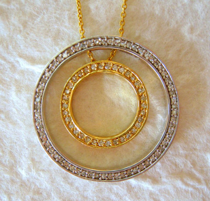 14k Gold Double Circle of Life Diamond Pendant T Tone