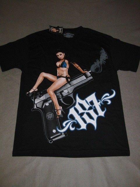 Brittanya Gun 187 Inc Shirt Tee Black Blue UFC New SS Short Sleeve