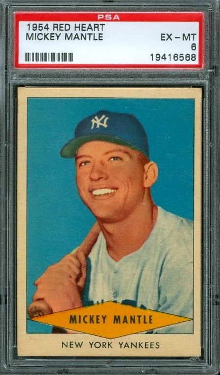 1954 Red Heart Mickey Mantle PSA 6 New York Yankees HOF