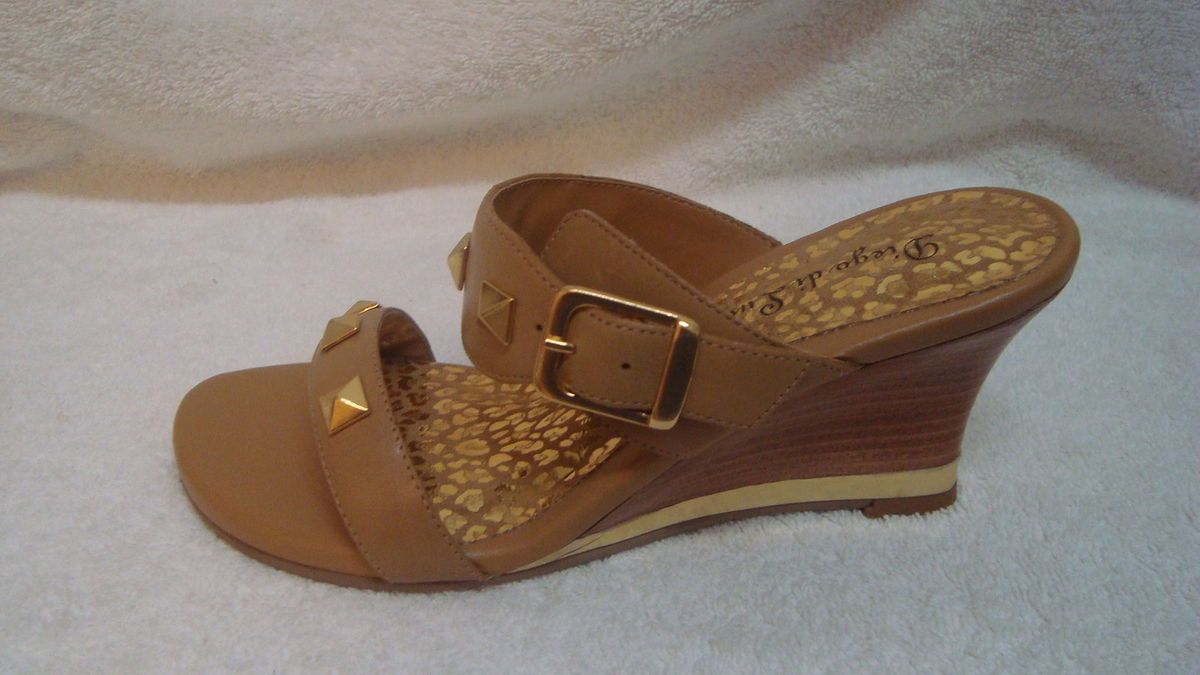 Diego Di Lucca Leather Adjustable Comfort Wedge Tan 7W