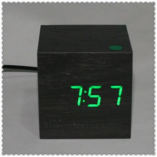 Mini Digital LED Wooden Wood Desktop Alarm Clock Black