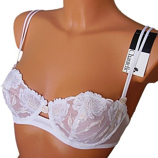 CHANTELLE Paris Demi Bra Lace Half Cup Sheer White Tulle 38B 85B 100B