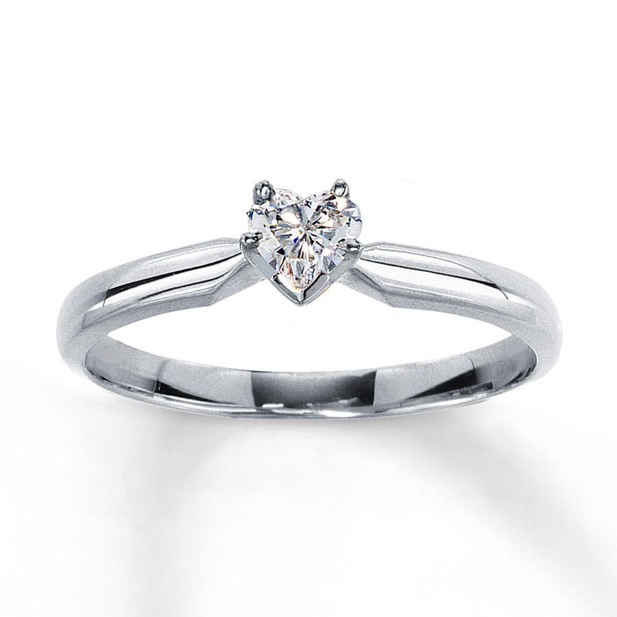 Diamond Solitaire Ring 1 4 carat Heart shaped 14K White Gold