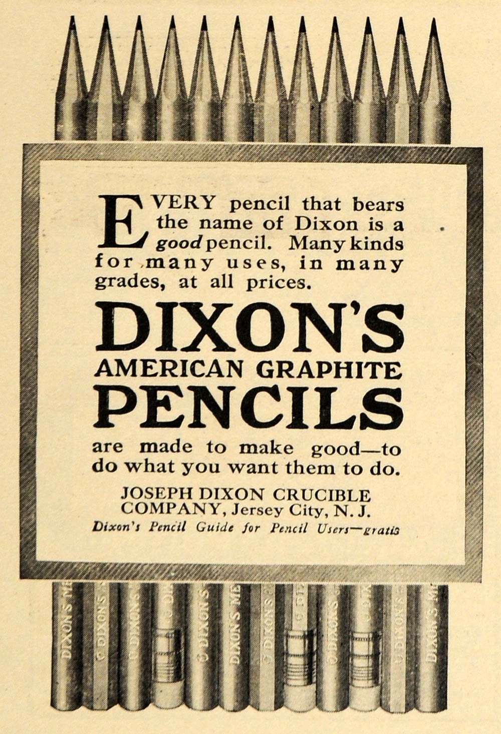 1911 Ad Joseph Dixon Crucible American Graphite Pencils   ORIGINAL