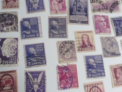 No Stamp Lot 22 Purple World Stamps Denmark USA French Canada Nice