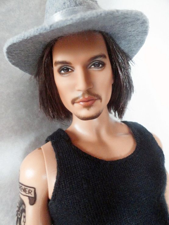 Basics Ken 15 Repaint OOAK  Johnny Depp  with Black Glasses and