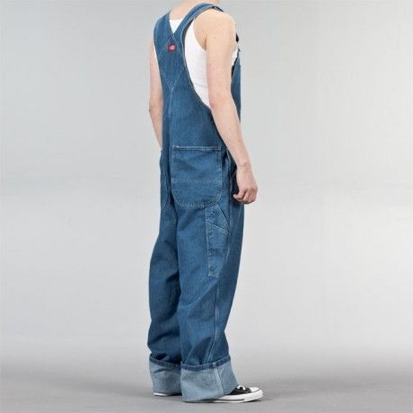 Dickies Mens Denim Bib Overalls Light Blue Stonewash