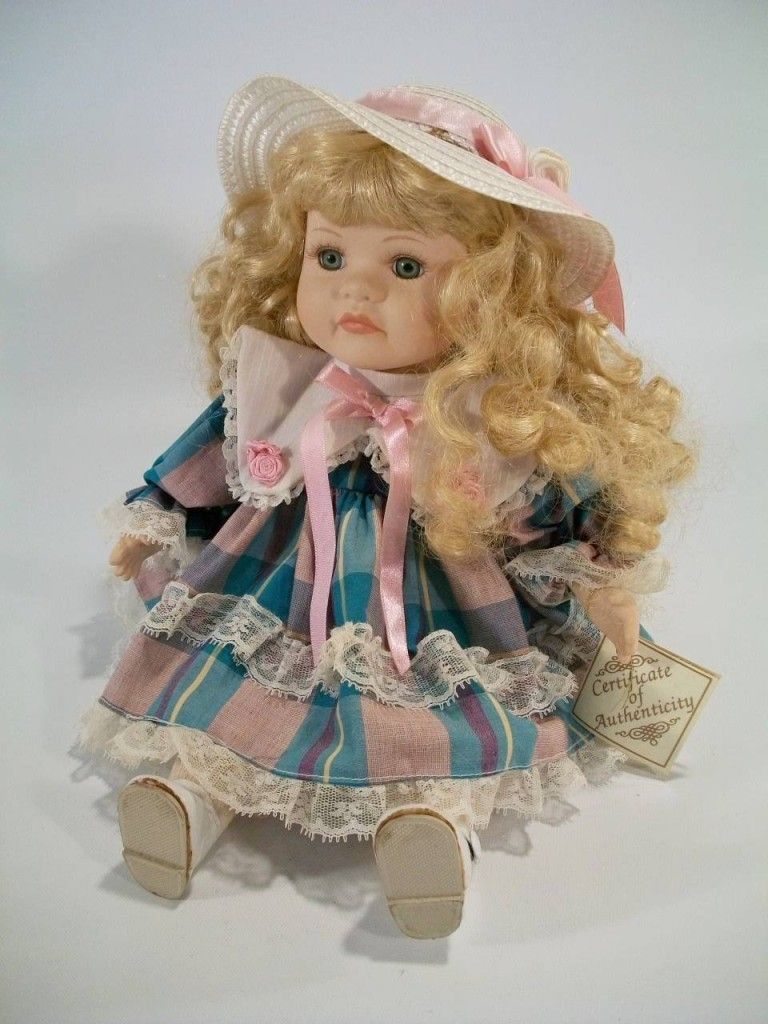   Expressions Porcelain Doll Country Style Sitting Shelf Doll Sitter