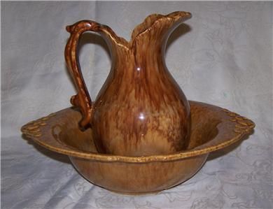 VIntage ROYAL HAEGER PITCHER & WASH BASIN #4058 #4060 Browns POTTERY