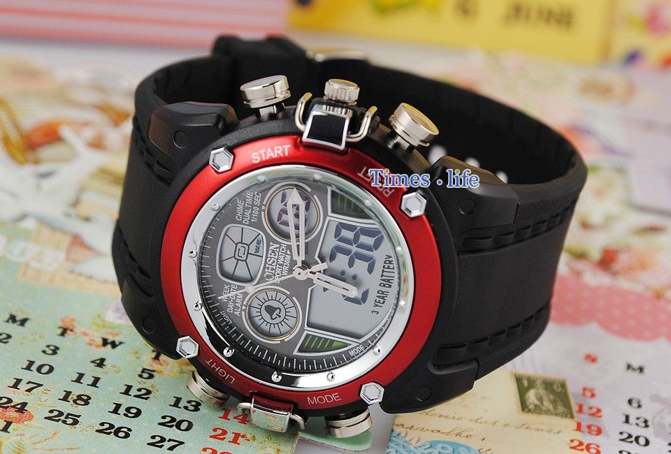 Red Sports Diving Watch Rubber Mens Unisex Quartz Date Day Light Xmas