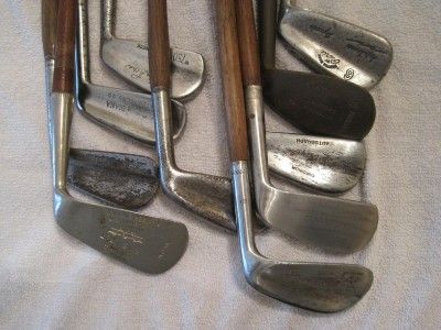 Collection of Wooden Hickory Shafted Golf Irons 10 clubs Total