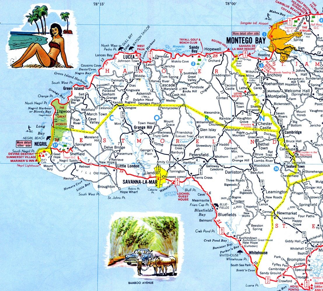 Jamaica Road Map Travel Driving Vacation Folded