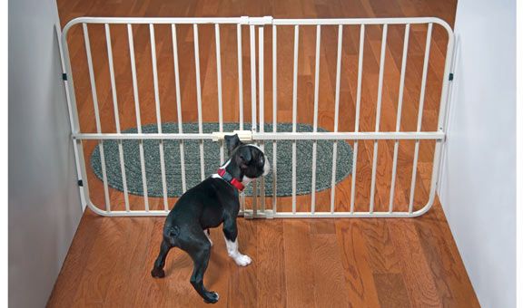 New Metal Pet Gate Expandable Animal Barrier Gate Tall Beige