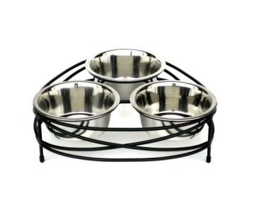 Small Dog Triple Bowl Feeder Elevated Raised Cat 3DISH