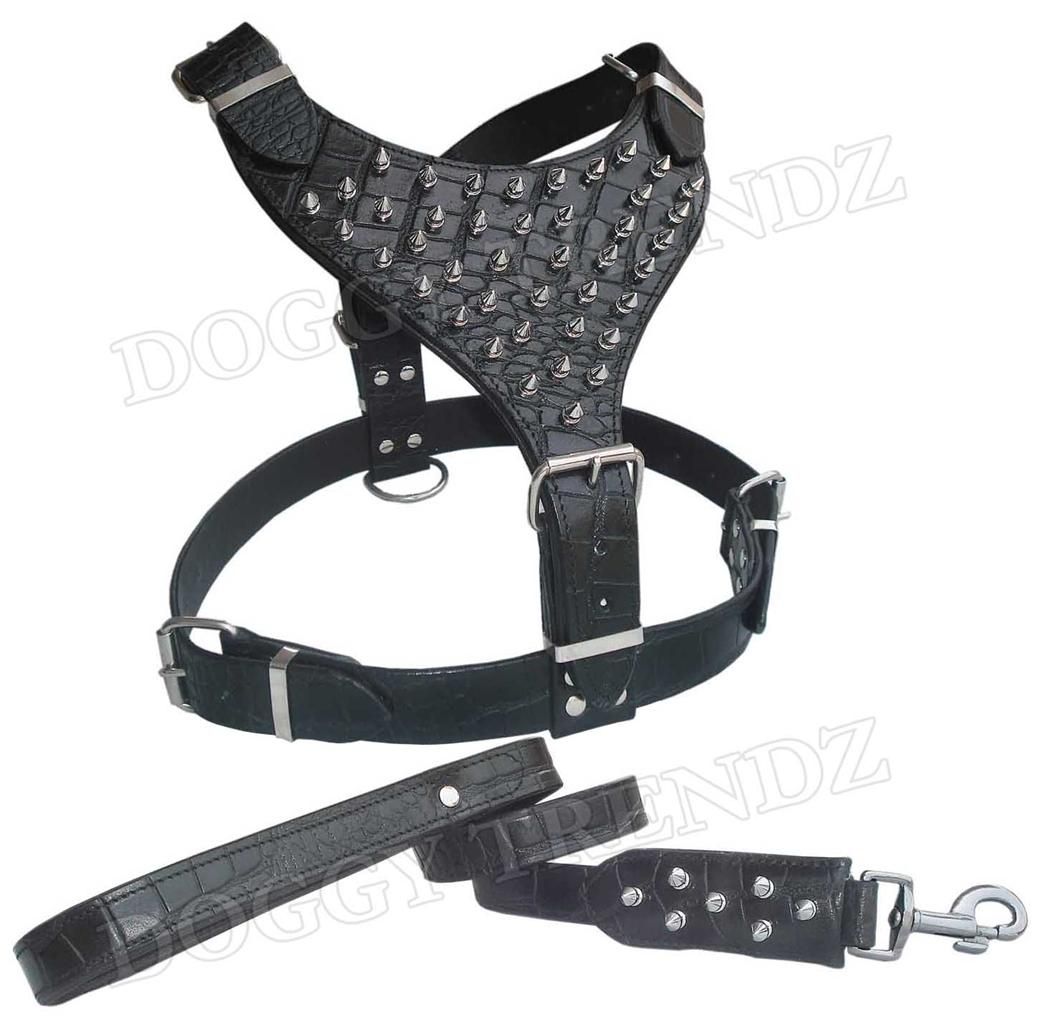 Spike Leather Dog Harness Lead Set Rottweiler Mastiff