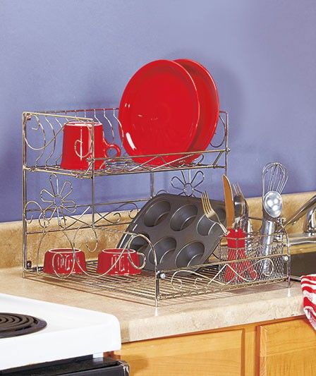 New Flower Metal 2 Tier Chrome Dish Drainer Drying Rack