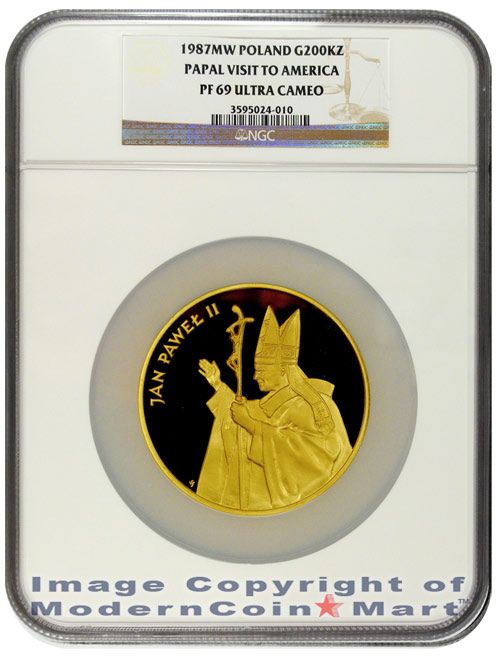 1987 Poland 12 oz Gold Papal Visit to America 200 000 Z NGC PF69 UC