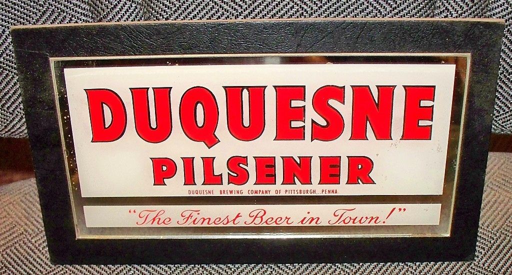 Duquesne Pilsener Beer Mirrored Advertising Sign 1950s 60s Pittsburg