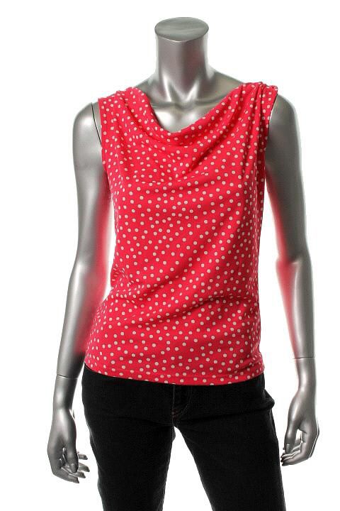 Jones New York New Pink Polka Dot Twisted Draped Top Blouse Petites PS