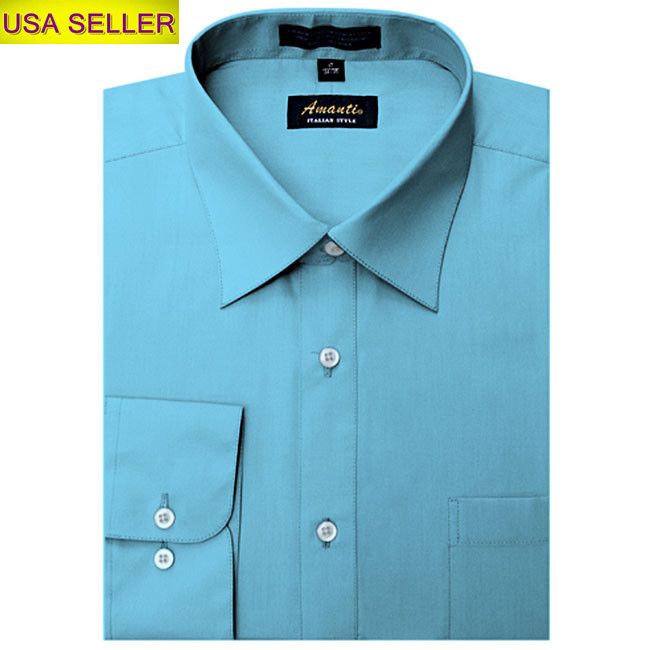  Mens Solid Teal Blue Wedding Formal Dress Shirt 