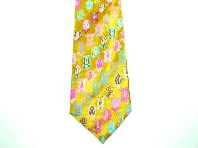 Duchamp London Gold Pink Hotpink Teal Flower Thick England Necktie Tie