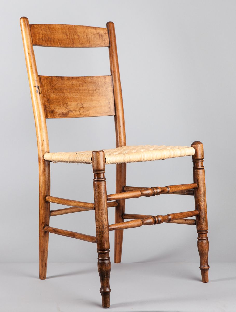 Early 1800s Wooden Chair with Cane Herringbone Woven Seat