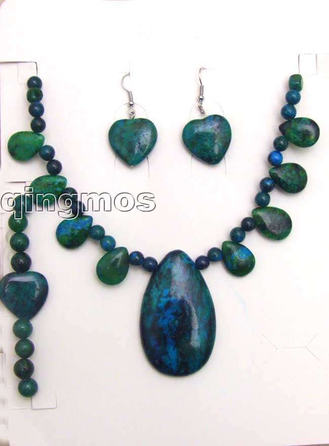 Big 30*50mm drop chrysocolla pendant Necklace& heart bracelet