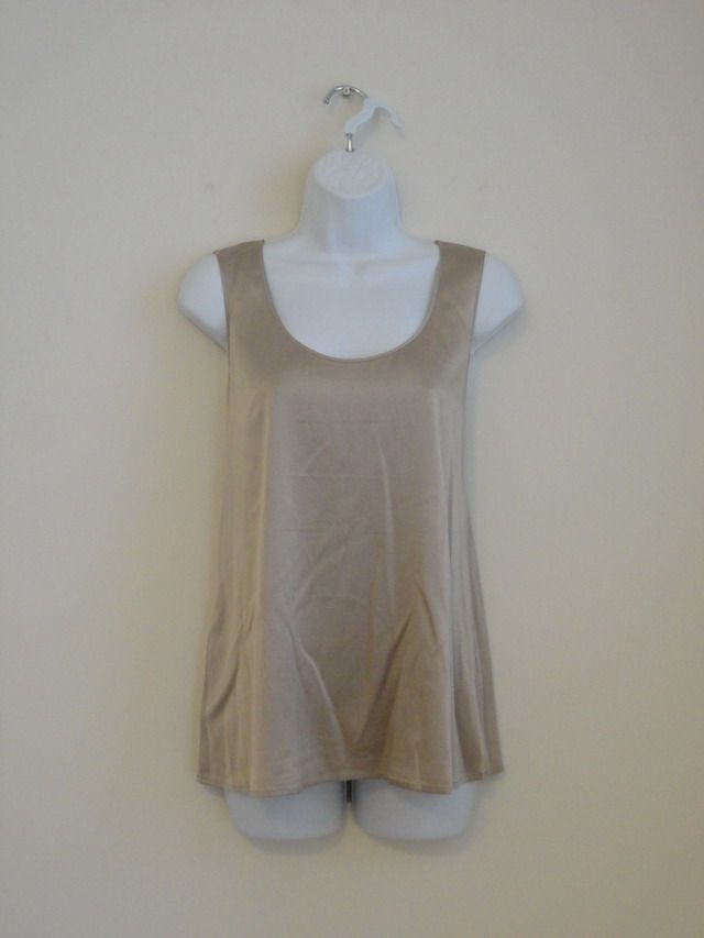 New Eileen Fisher Almond Stretchy Silk Charmeuse V Neck Tank Top