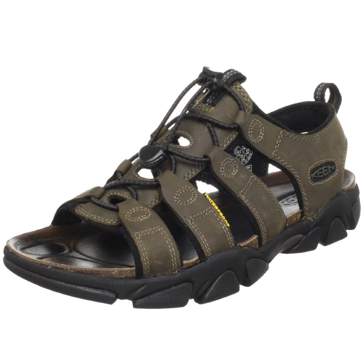 Keen Mens Daytona Elastic Cord Closure Leather Sandals Black Olive