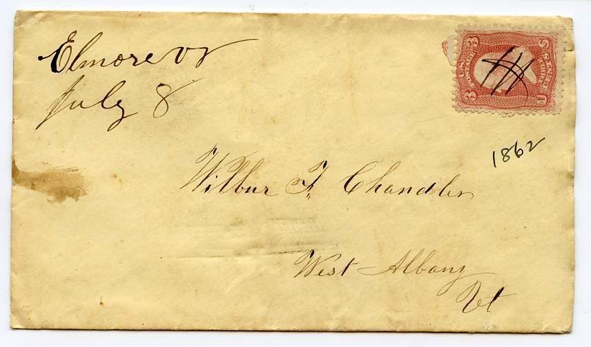 Elmore VT 1860s Manuscript Cancel on Cover to w Albany