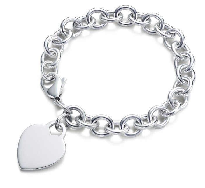 Solid .925 Sterling Silver Engravable Heart Charm Rolo Link Bracelet